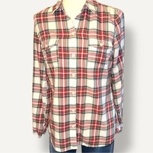 Vintage Old Navy Plaid Button-Up Shirt | Green‎ Red | Women’s Long Sleeve | MED